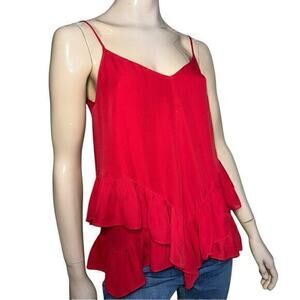 Madison Marcus Women’s S Red Silk Double Ruffled Hem Spaghetti Strap Camisole